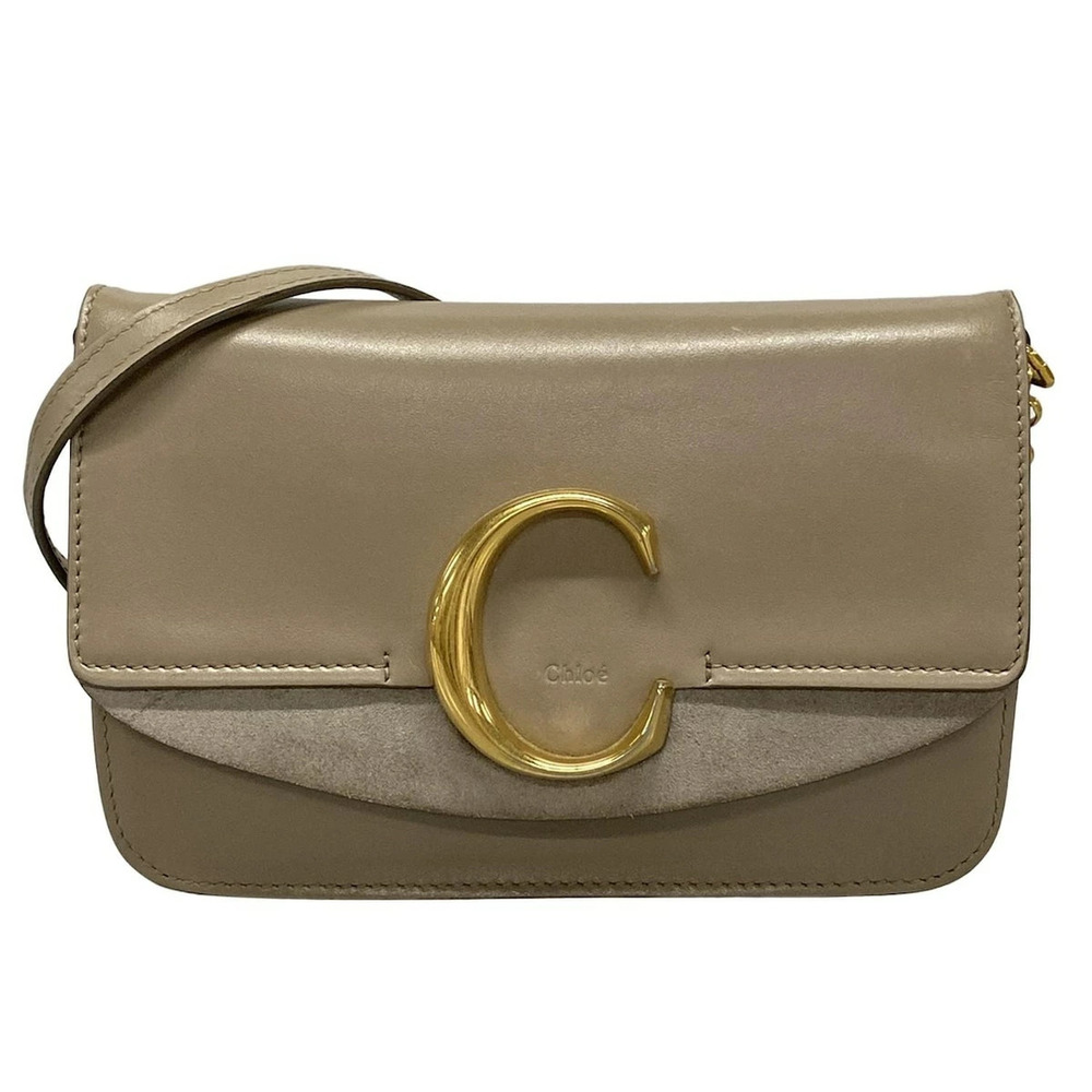 Chloe Shoulder Bag Chain Crossbody Gray Beige Leather